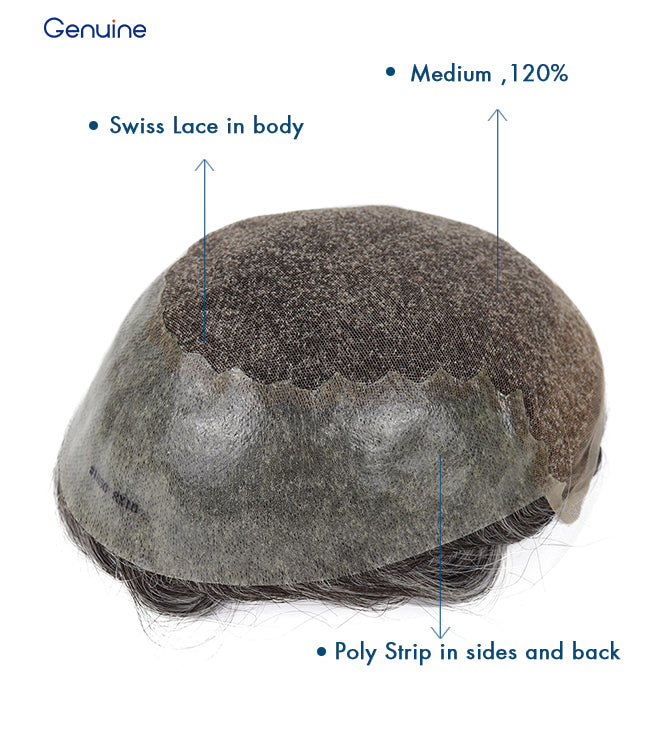 Q6 Hair Replacement System French Lace & PU Base Density Medium 130% Men's Toupee