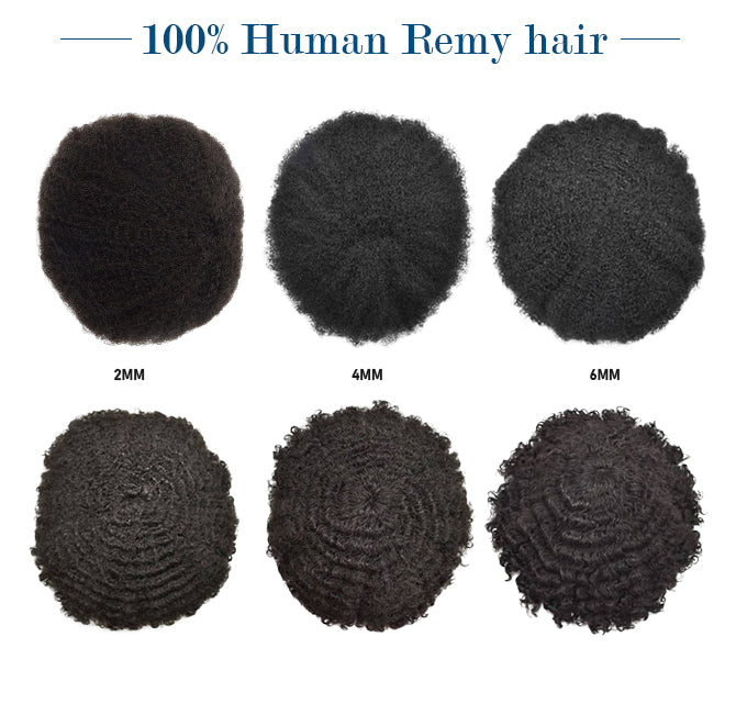 100%Human Hair Black Color 4mm Afro Kinky Curly Super Fine Full Lace Silk Top African Men Wig Toupee for Men